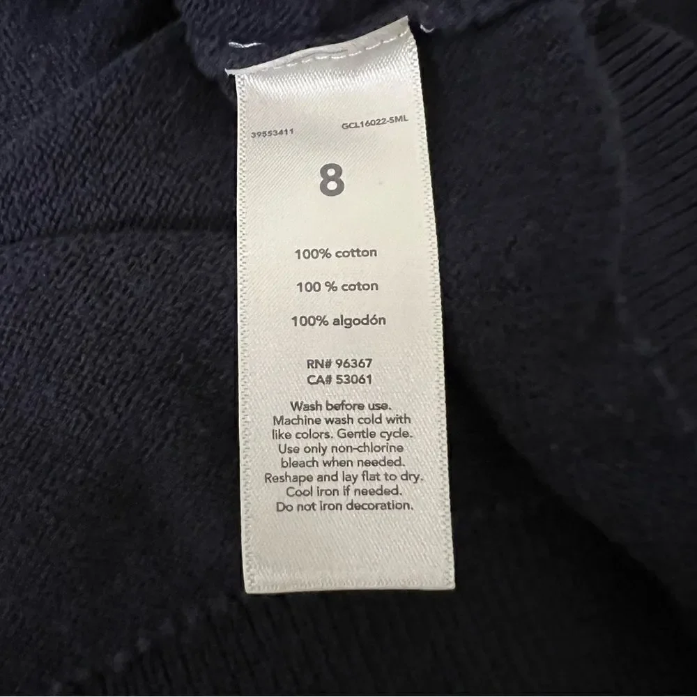OshKosh B'Gosh Sweater Boys Size 8 Navy Blue Dinosaur Dino Crew Neck Cotton